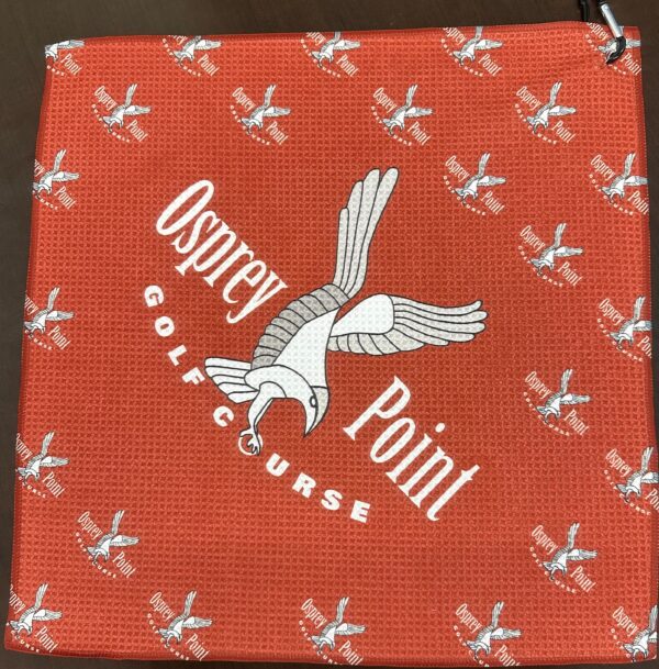 A red cloth bag with an eagle on it.